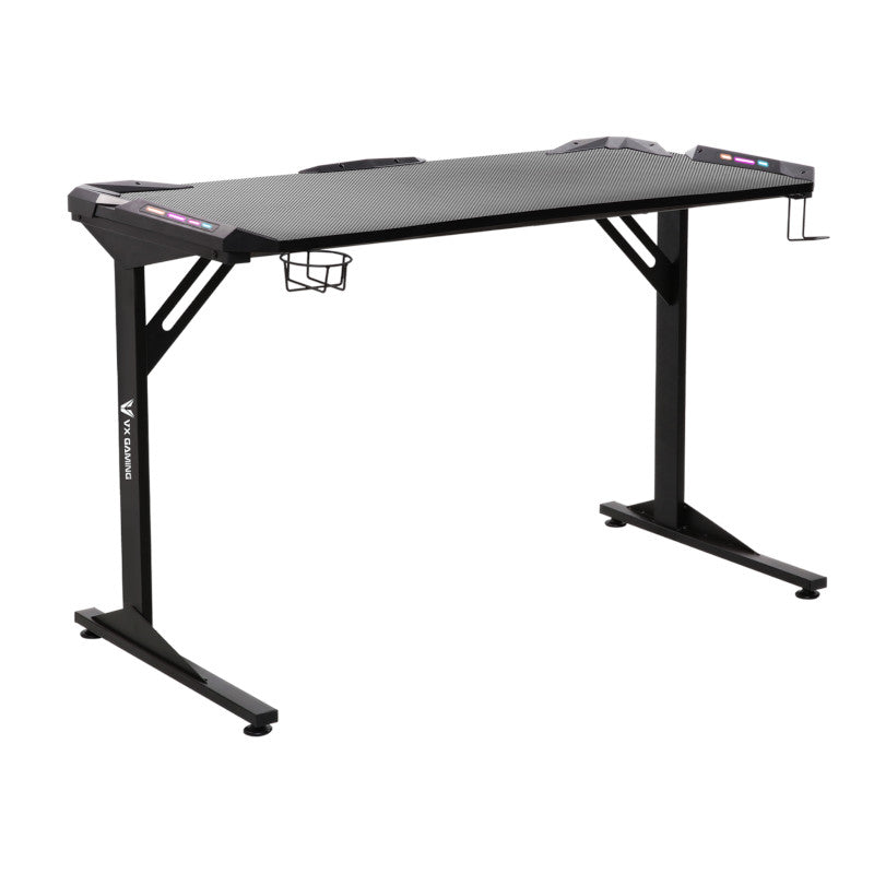 VX Gaming Fortress Gaming Desk with RGB Lights and Cup Holder