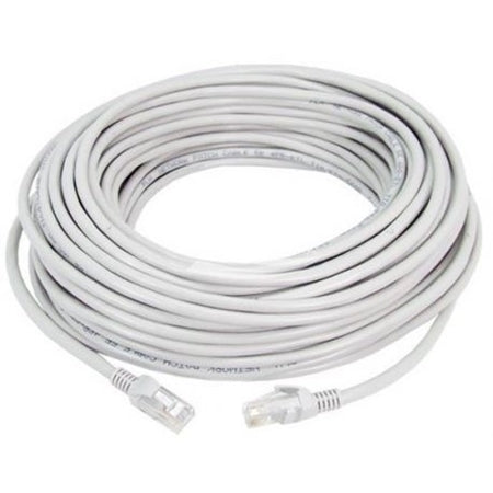 Coiled white Ethernet cable with RJ45 connectors.