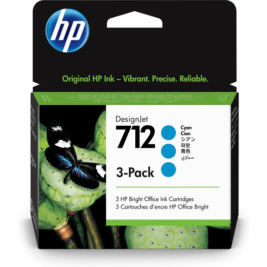 HP 712 Cyan 29ml DesignJet Original Ink Three-Pack - 3ED77A