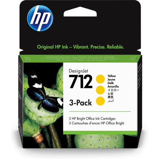 HP 712 Yellow 29ml DesignJet Original Ink Three-Pack - 3ED79A