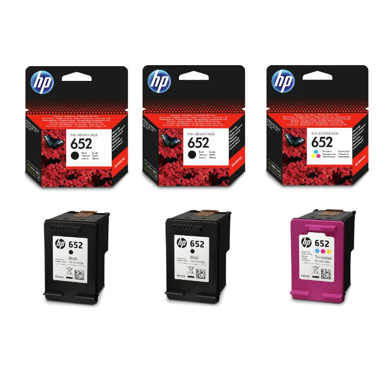 HP 652 Black Dual Pack with 652 Tri Colour Original Ink - H652BX2CX1MP