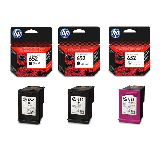 HP 652 Black Dual Pack with 652 Tri Colour Original Ink - H652BX2CX1MP