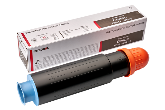 A compatible Canon EXV-11 Black Toner cartridge, with packaging, displayed on a white background.