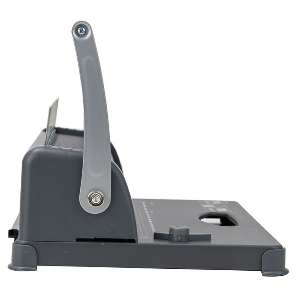 Gray comb binding machine on a white background