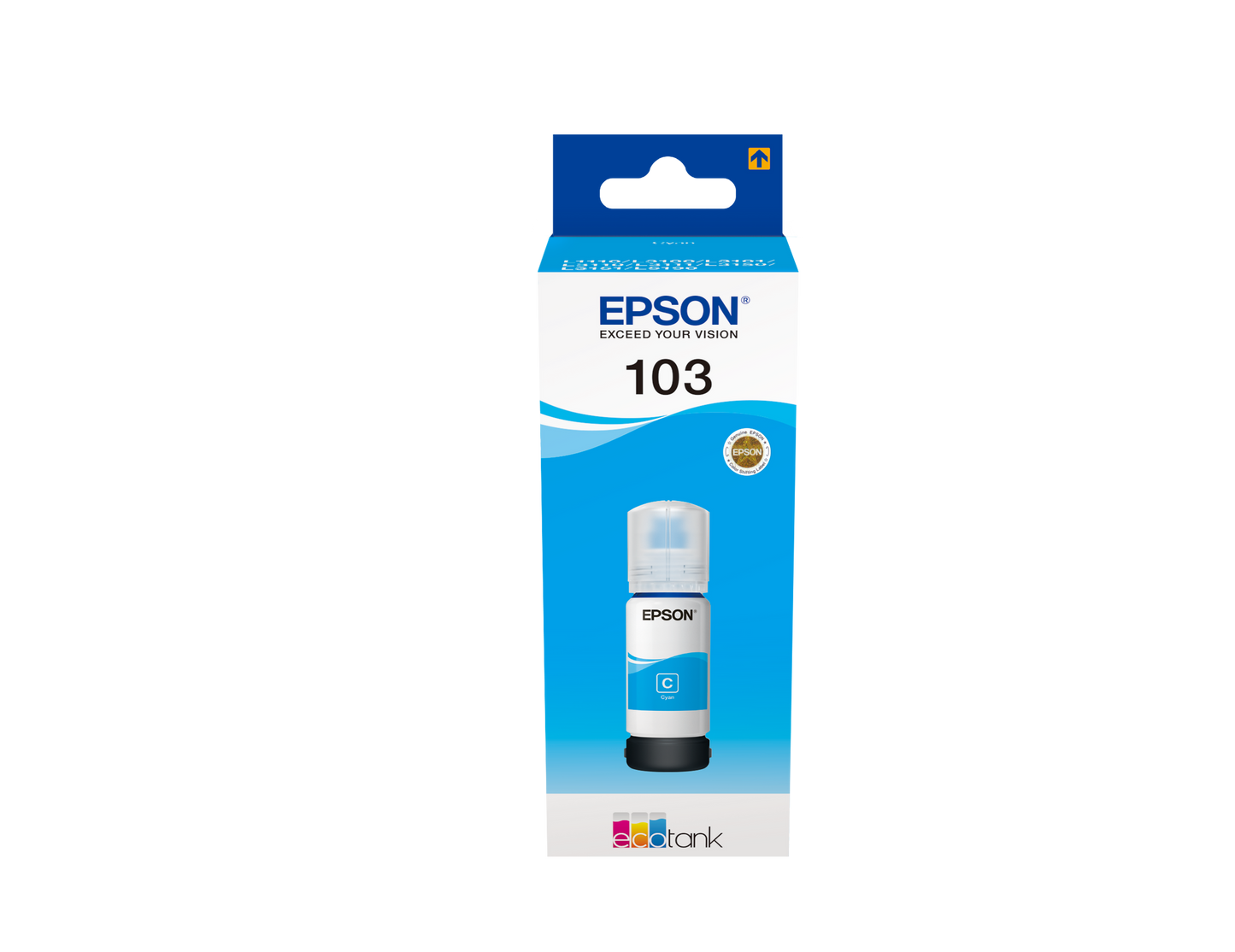 Packaging of Epson 103 Cyan Original Ink Bottle