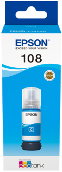 Epson 108 EcoTank Cyan Original Ink bottle packaging.