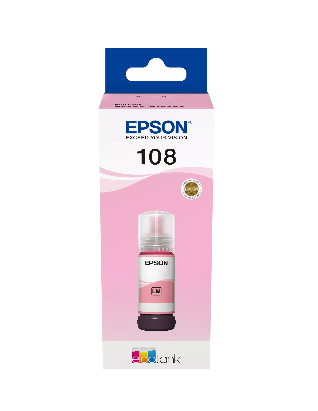 Epson 108 EcoTank Light Magenta Original Ink bottle packaging.