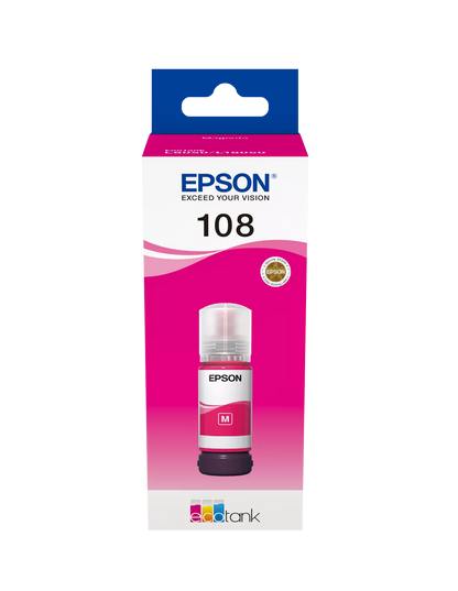 Epson 108 EcoTank Magenta Original Ink packaging.