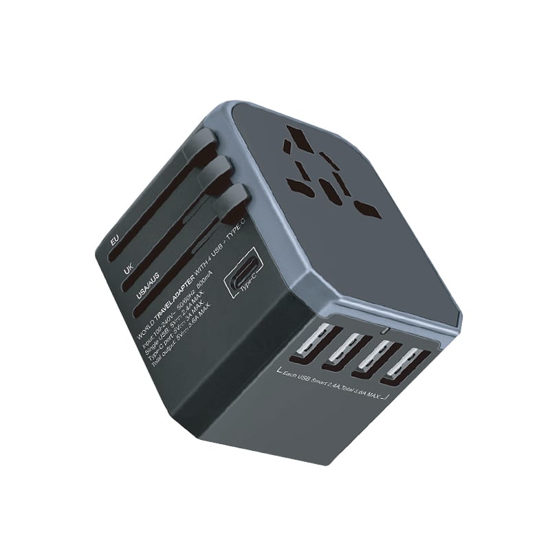 GIZZU Quad-USB Type-C 5.6A Universal Travel Adapter – Black