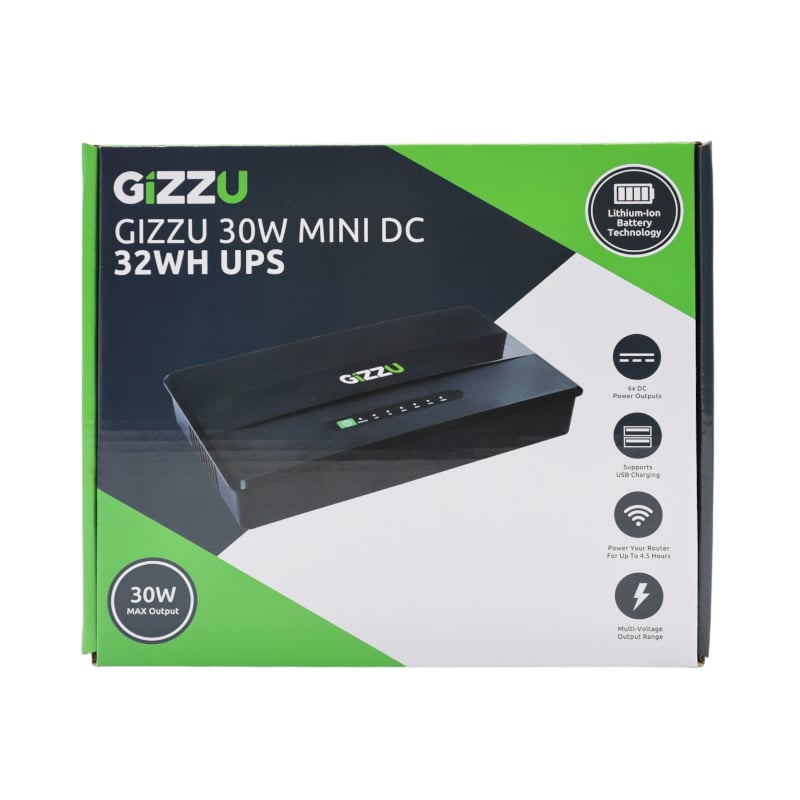 GIZZU 30W 32Wh 8800mAh Mini DC UPS – Black
