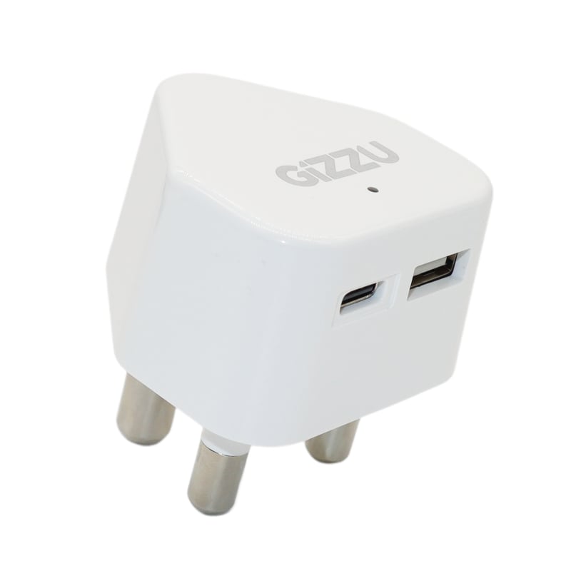 GIZZU Wall Charger Type C 20W|USB SA 3 Prong – White