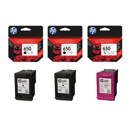 HP 650 Black Dual Pack and Tri Colour Original Ink - 650MP