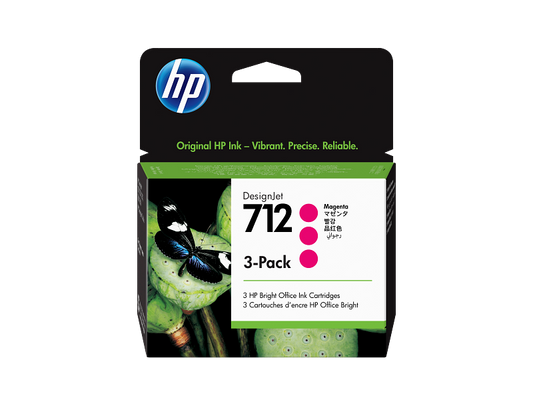HP 712 Magenta 29ml DesignJet Original Ink Three-Pack - H3ED78A
