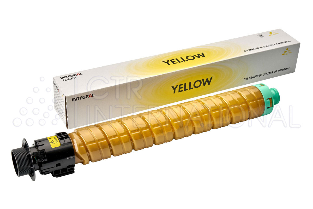 A box and a cartridge of Ricoh C4500 Yellow Compatible Toner, with the brand and product information visible.
