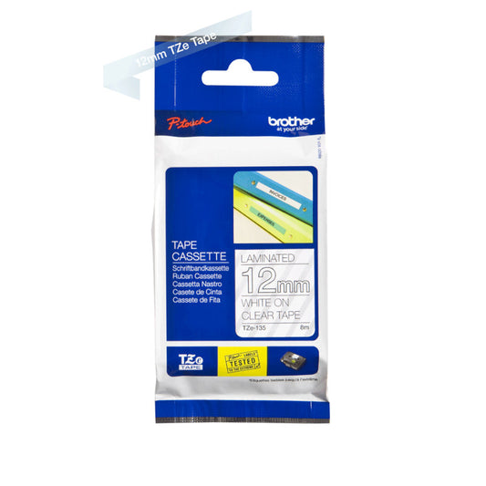 Brother TZ135 White On Clear Laminated 12mm Tape - TZe-135