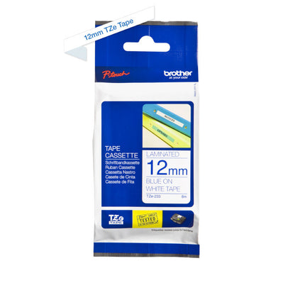 Brother TZ233 Blue On White Laminated 12mm Tape - TZe-233