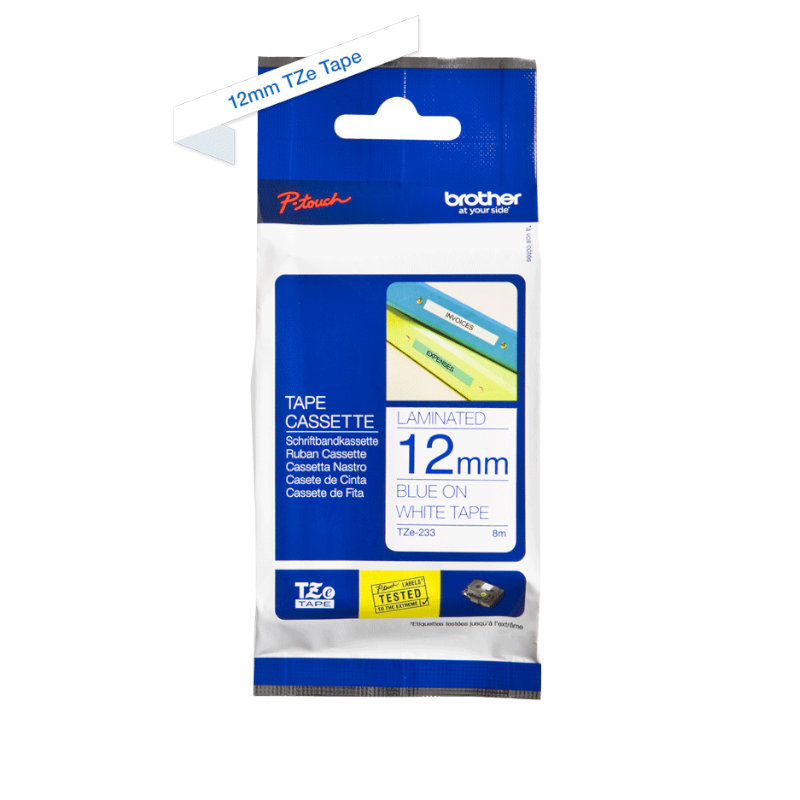 Brother TZ233 Blue On White Laminated 12mm Tape - TZe-233