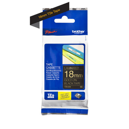 Brother TZ344 Gold On Black Laminated 18mm Tape - TZe-344