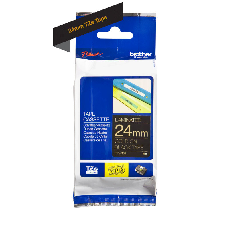 Brother TZ354 Gold On Black Laminated 24mm Tape - TZe-354