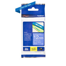 Load image into Gallery viewer, Brother TZ535 White On Blue Laminated 12mm Tape - TZe-535