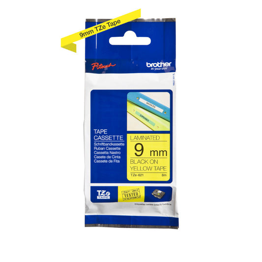 Brother TZ621 Black On Yellow Laminated 9mm Tape - TZe-621
