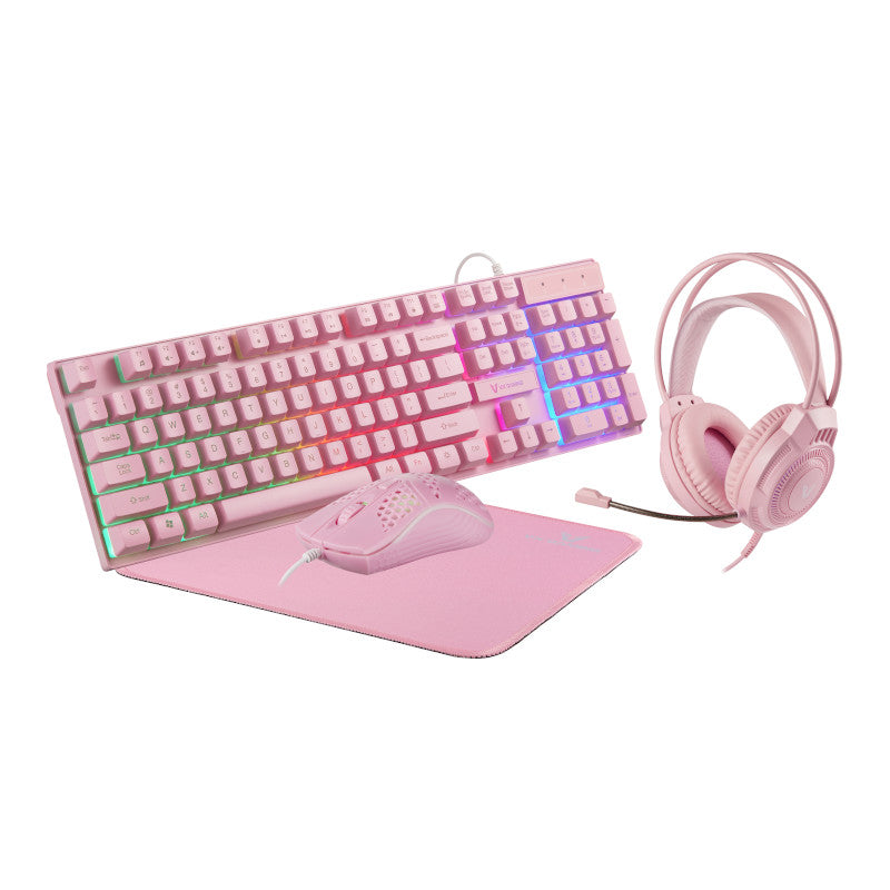 VX Gaming Freya Pink 4-in-1 Rainbow Keyboard, Mouse, Mousepad and Headset Combo
