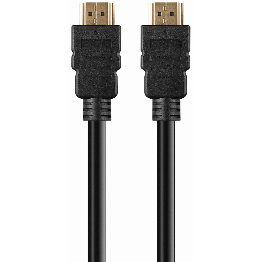 Two HDMI cables with black connectors on a white background