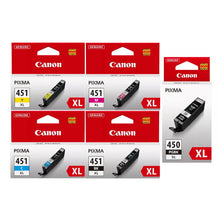 Load image into Gallery viewer, Canon 450XL Black and 451XL Cyan Magenta Yellow Black Original Ink Cartridge Multipack