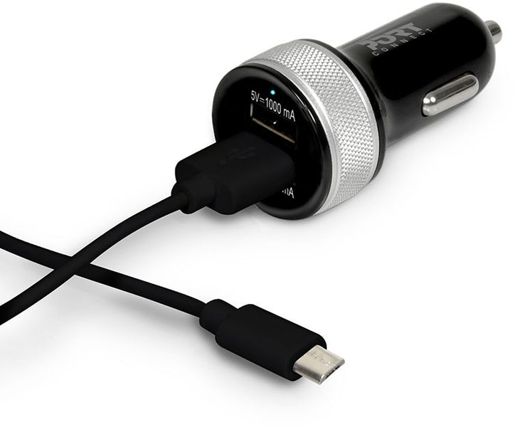 Port Designs Port Design 2 Port USB Car Charger with Micro USB Cable